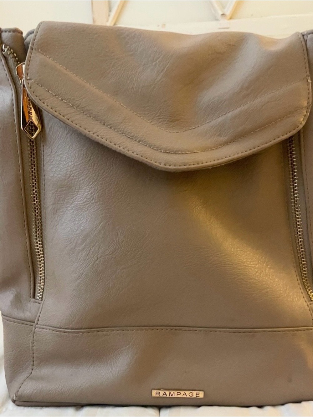 Rampage Taupe Faux-Leather Backpack Tote with Front Zips